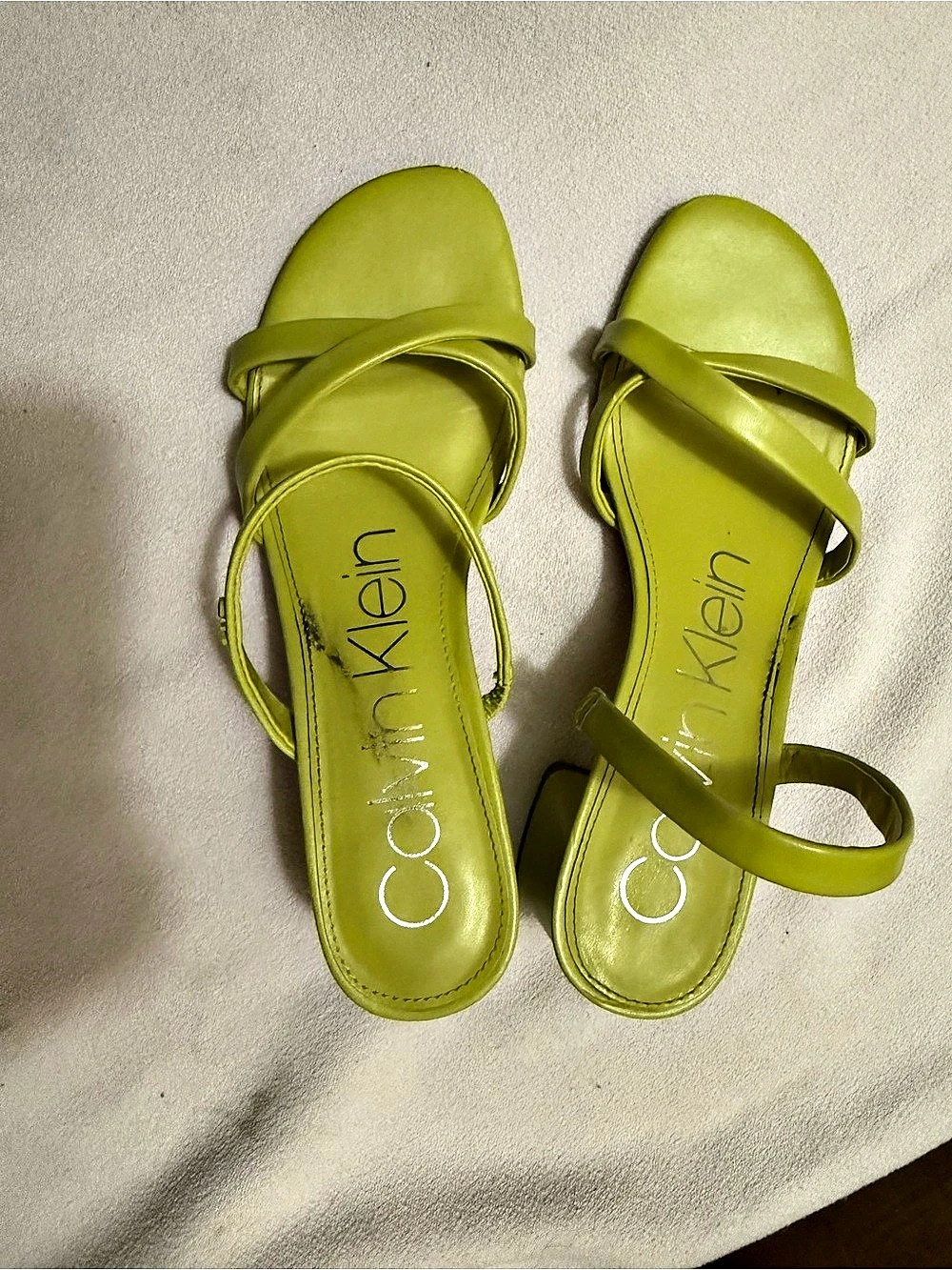 Calvin Klein Axella Strappy Kitten Heel Dress Sandals Axella Green Strappy